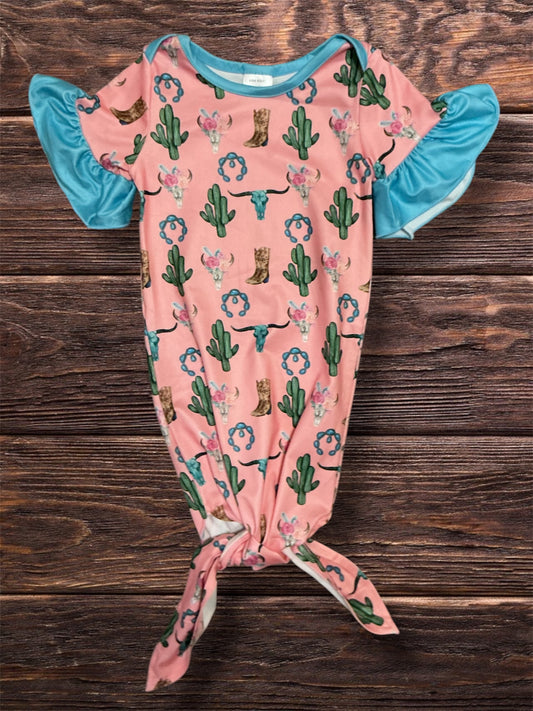 Pink Western Print Infant Gown