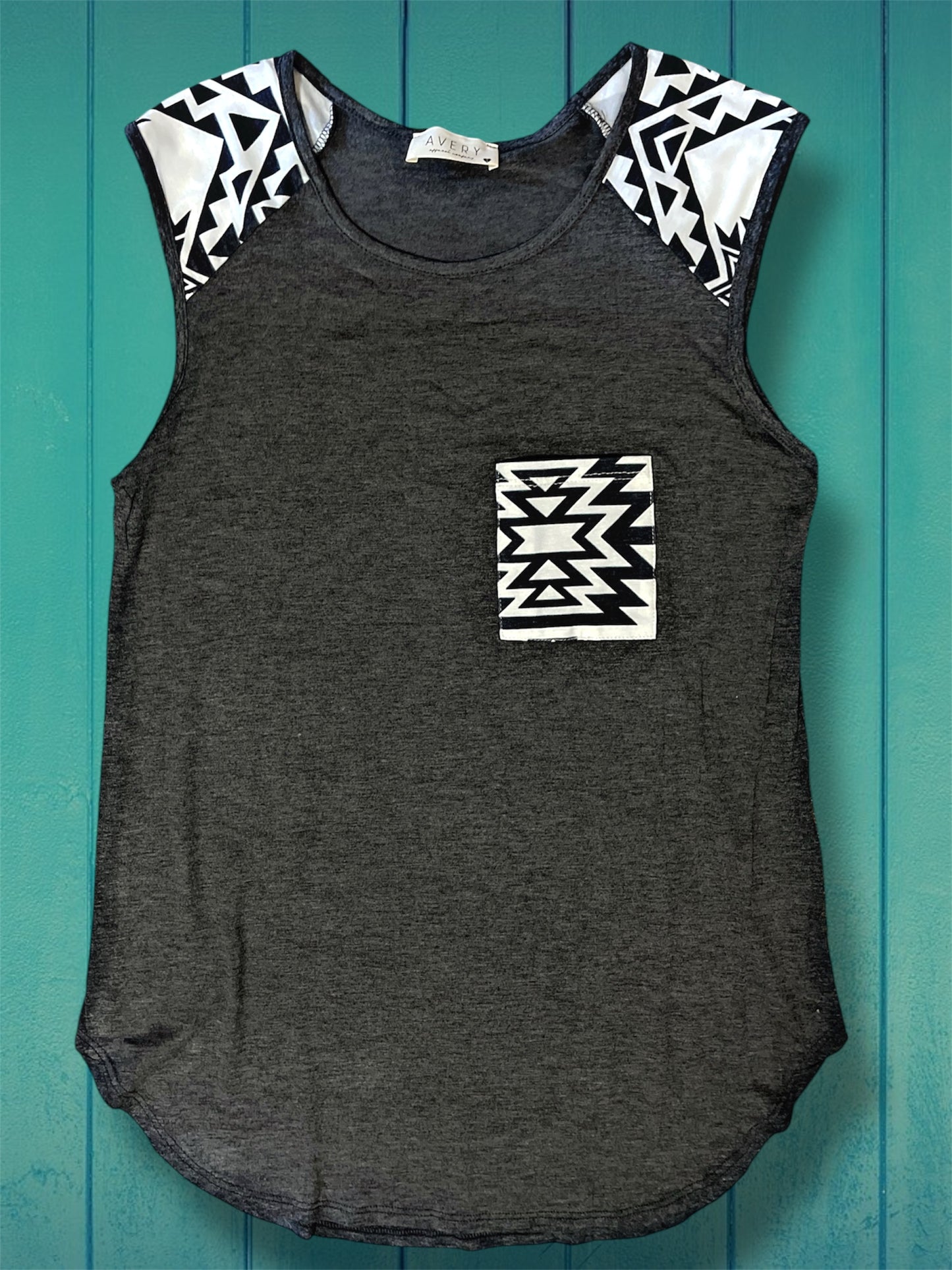 Charcoal Cap Sleeve Aztec Top
