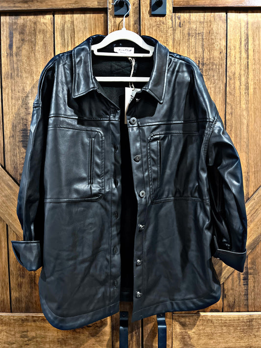 Black Faux Leather Shacket