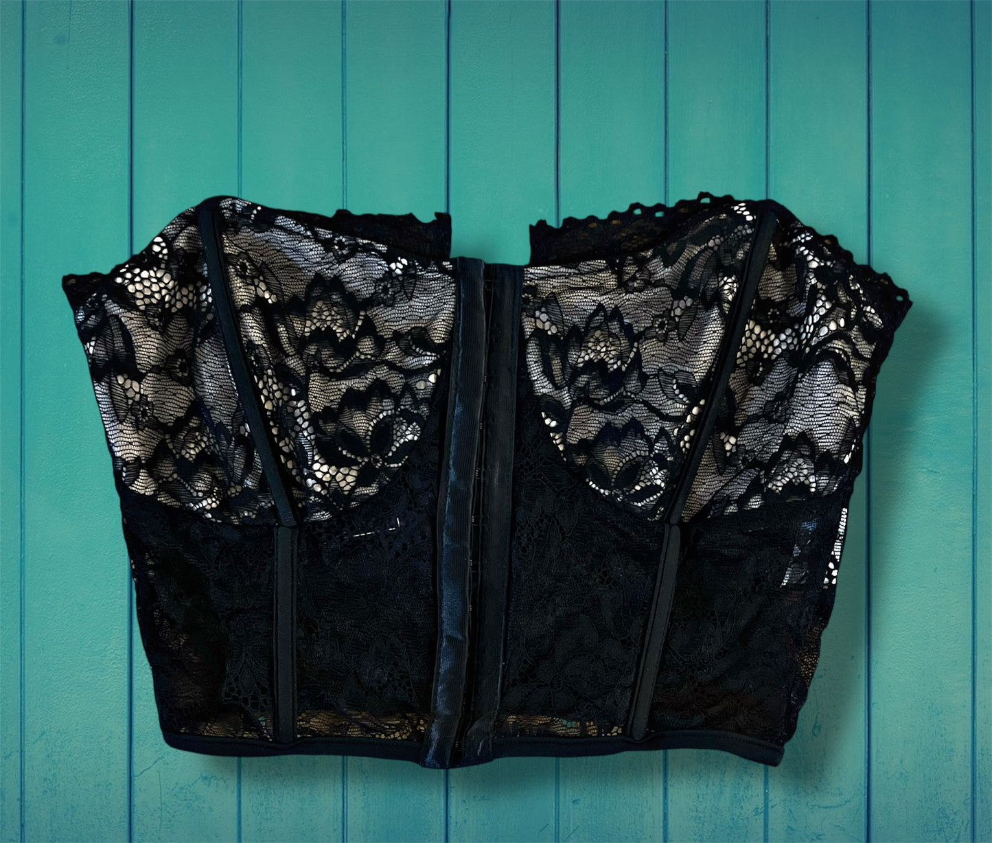 Black Lace Strapless Corset Bralette