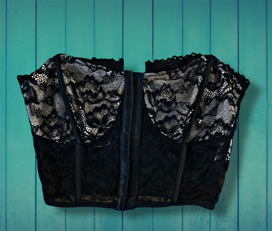 Black Lace Strapless Corset Bralette