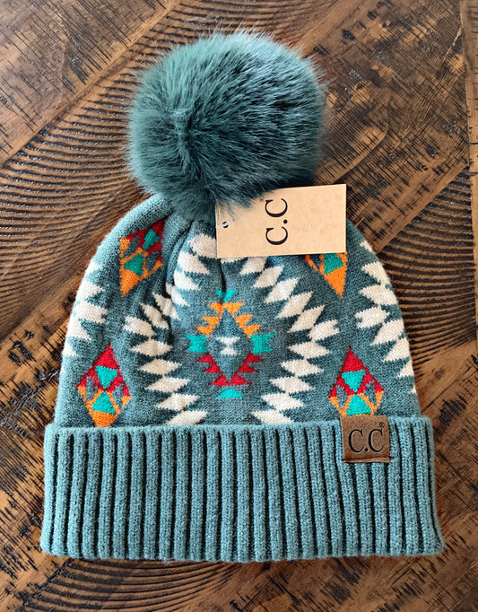Forest Green Aztec Beanie