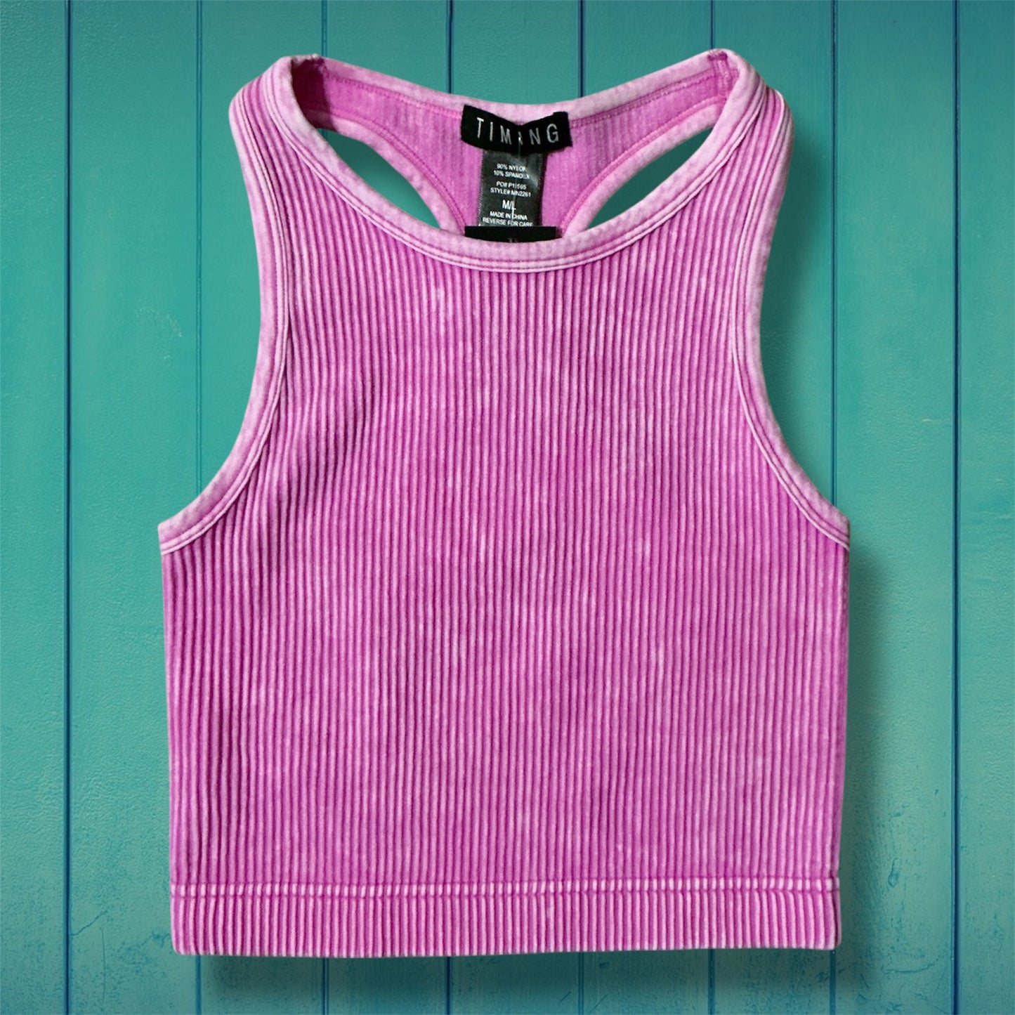 Pink Washed Ribbed Crop