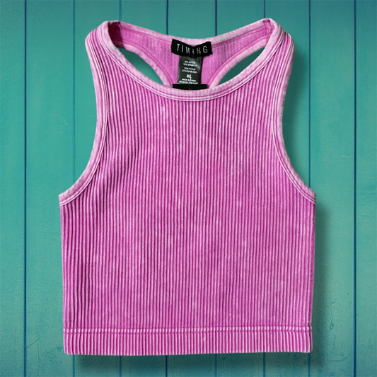 Pink Washed Ribbed Crop