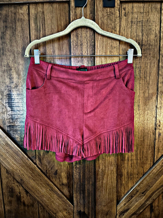 Pink Fringe Suede Shorts