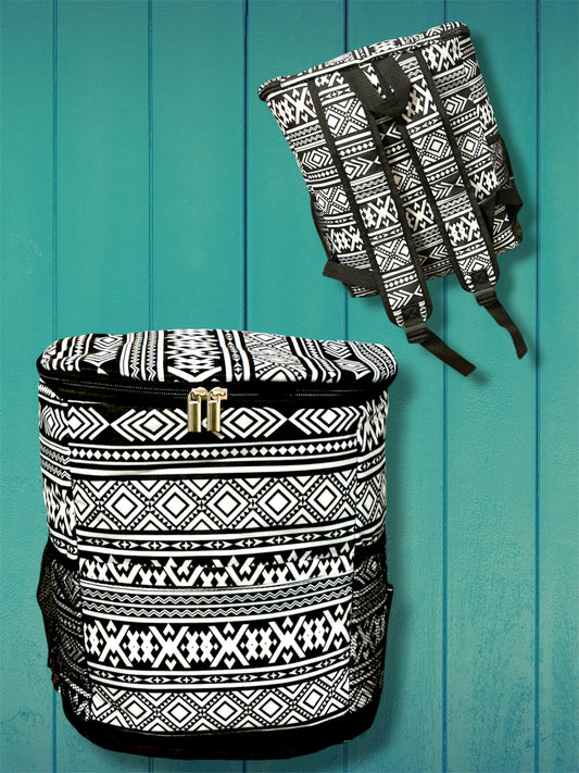 Black and White Aztec Print Backpack Cooler