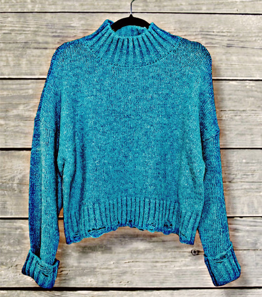 Turquoise/Blue Mock Neck Sweater