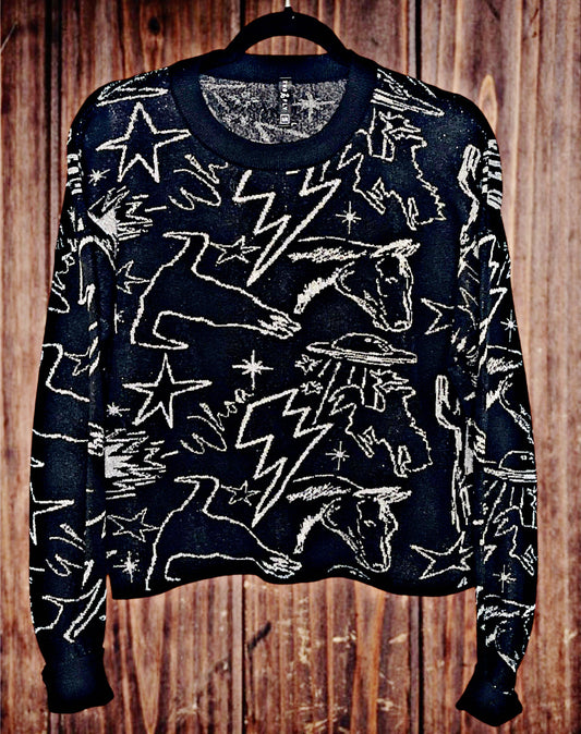 Western Print Crop Sweater