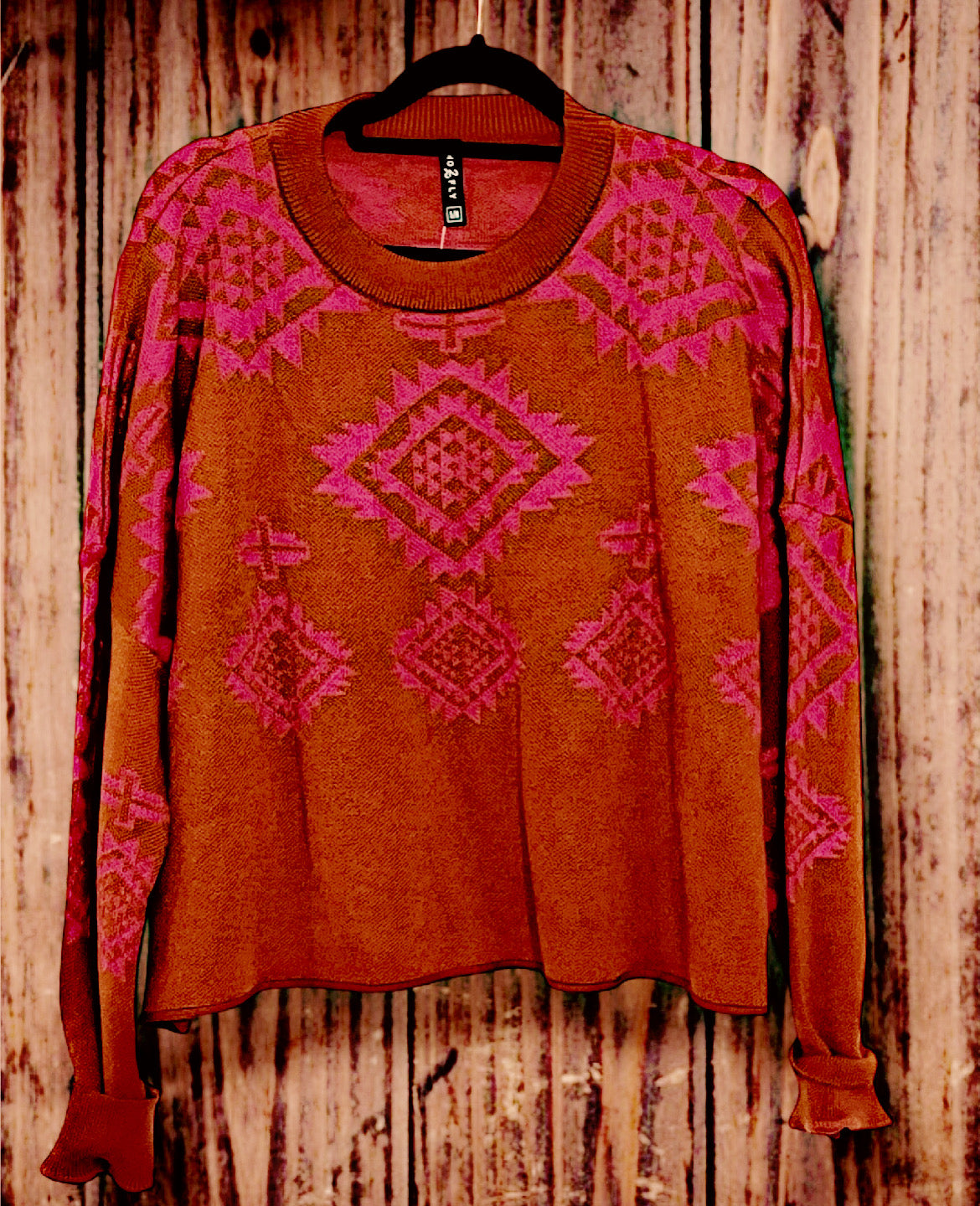 Rust/Pink Aztec Crop Sweater