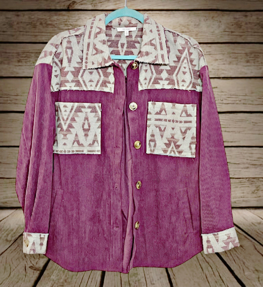 Purple Aztec Corduroy Shacket