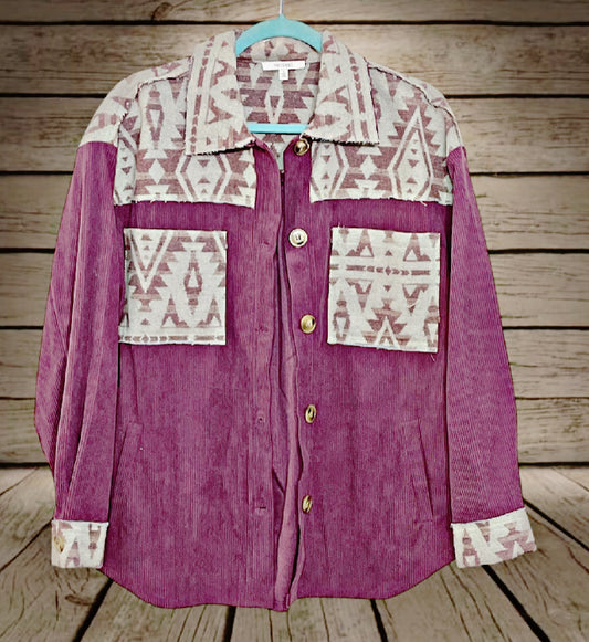 Purple Aztec Corduroy Shacket