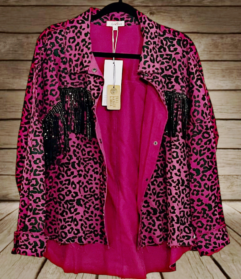 Pink Leopard Fringed Shacket