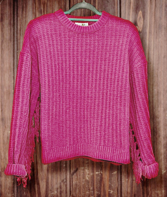 Pink Fringe Sleeve Sweater