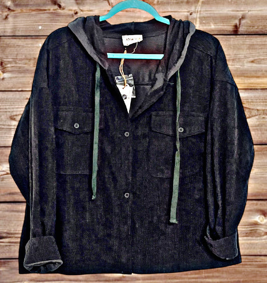 Charcoal Corduroy Hooded Shacket