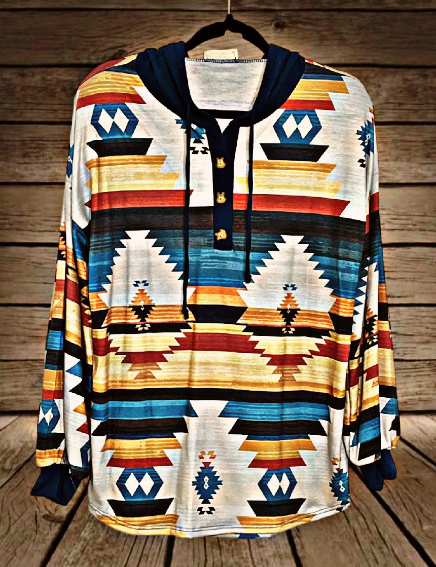 Teal/Aztec Hoodie