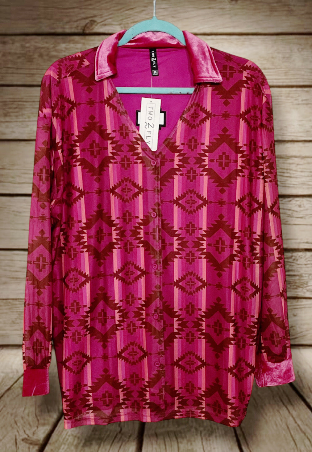 Pink Aztec Print Button Up