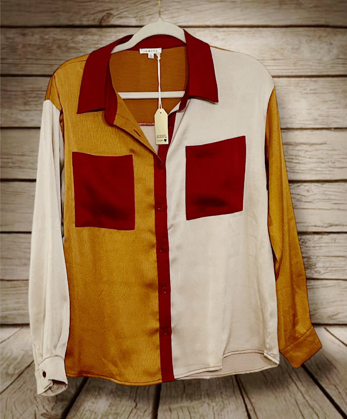 Satin Colorblock Top Wine/Oatmeal