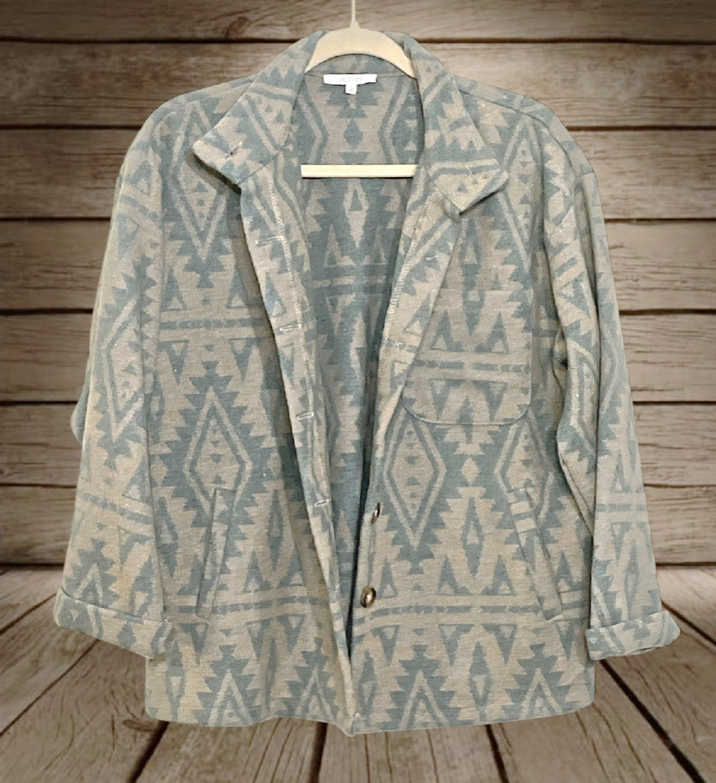Sage Aztec Print Shacket
