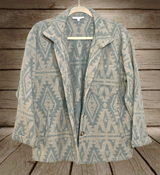 Sage Aztec Print Shacket