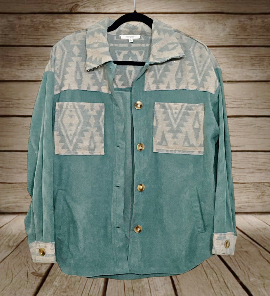 Teal/Aztec Corduroy Shacket