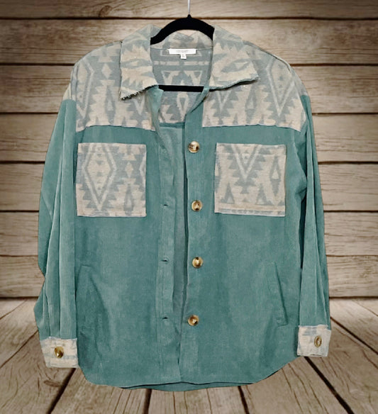 Teal/Aztec Corduroy Shacket