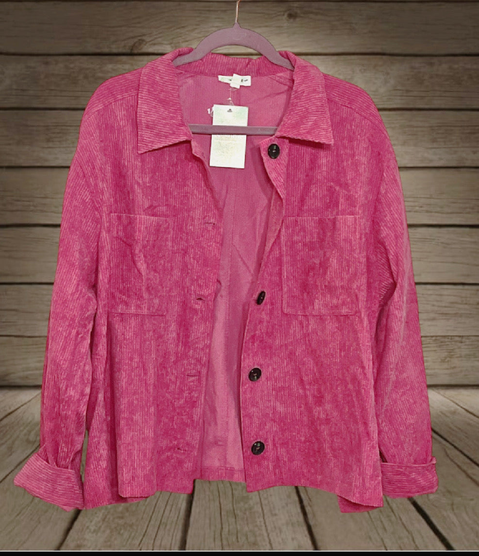 Hot Pink Corduroy Crop Shacket