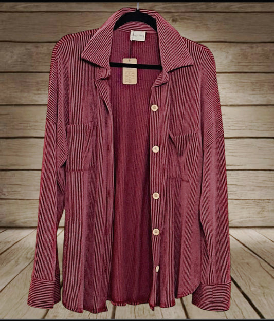 Burgundy Ribbed Shacket
