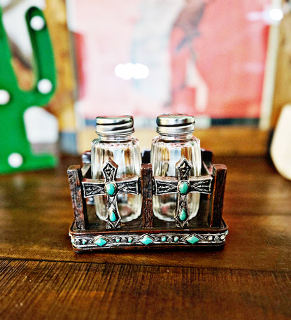 Turquoise Cross Salt and Pepper Set