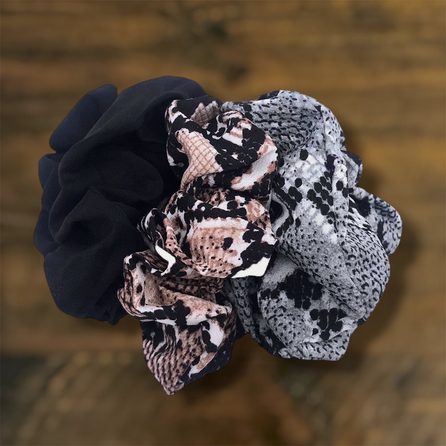 Set of 3 Assorted Scrunchies - Snake Print