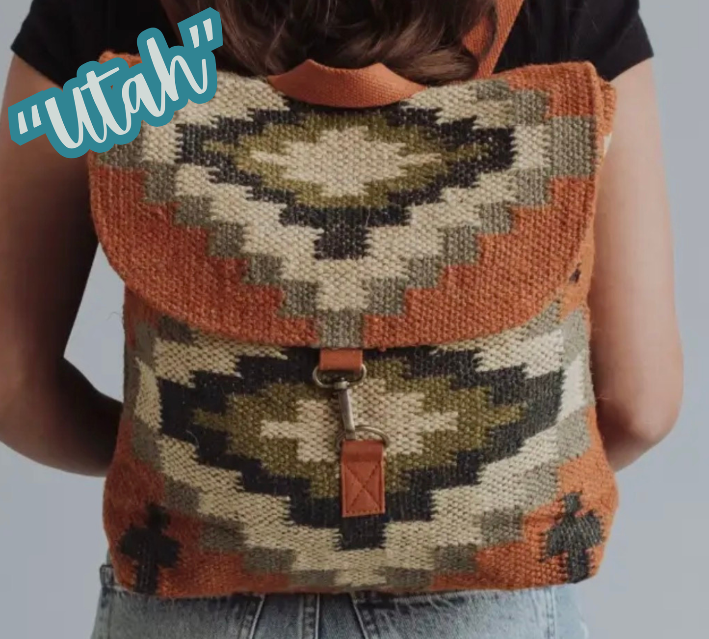 “Utah” - Orange, Cream, Navy & Green Aztec Backpack