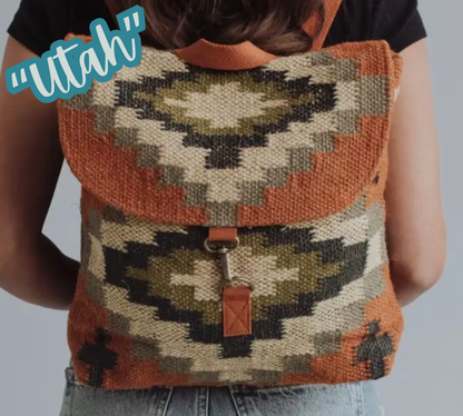 “Utah” - Orange, Cream, Navy & Green Aztec Backpack