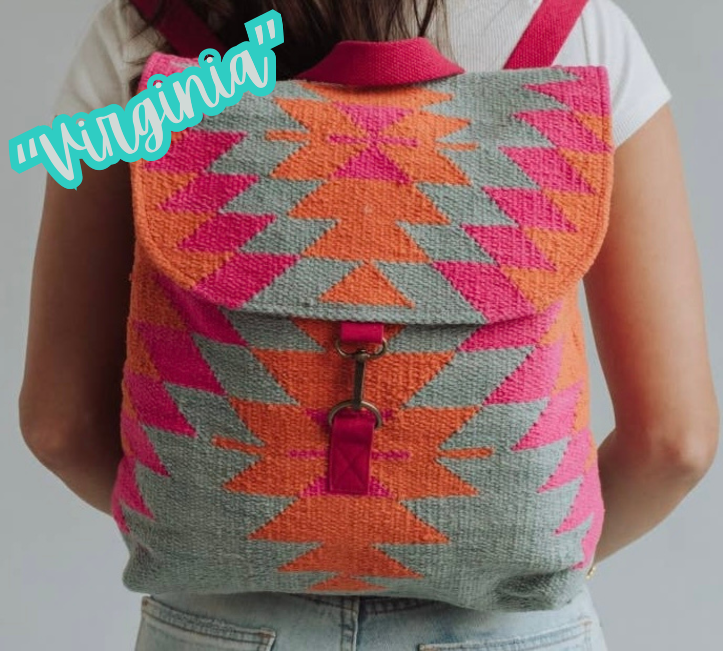 “Virginia” - Orange, Pink & Slate Aztec Backpack