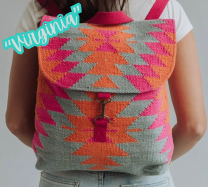 “Virginia” - Orange, Pink & Slate Aztec Backpack