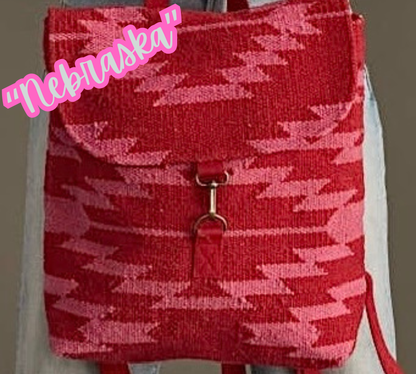 “Nebraska” - Red & Pink Aztec Backpack