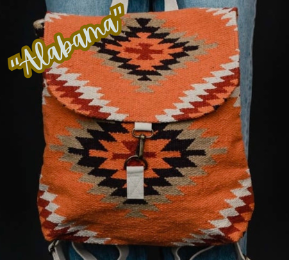 “Alabama” - Orange, White & Red Aztec Backpack
