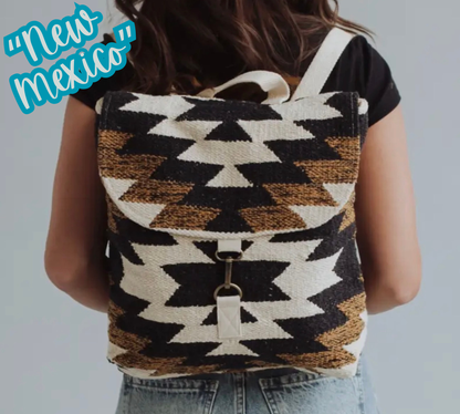 “New Mexico” - Black, White & Brown Aztec Backpack