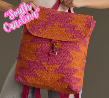 “South Carolina” - Orange & Bright Pink Aztec Backpack