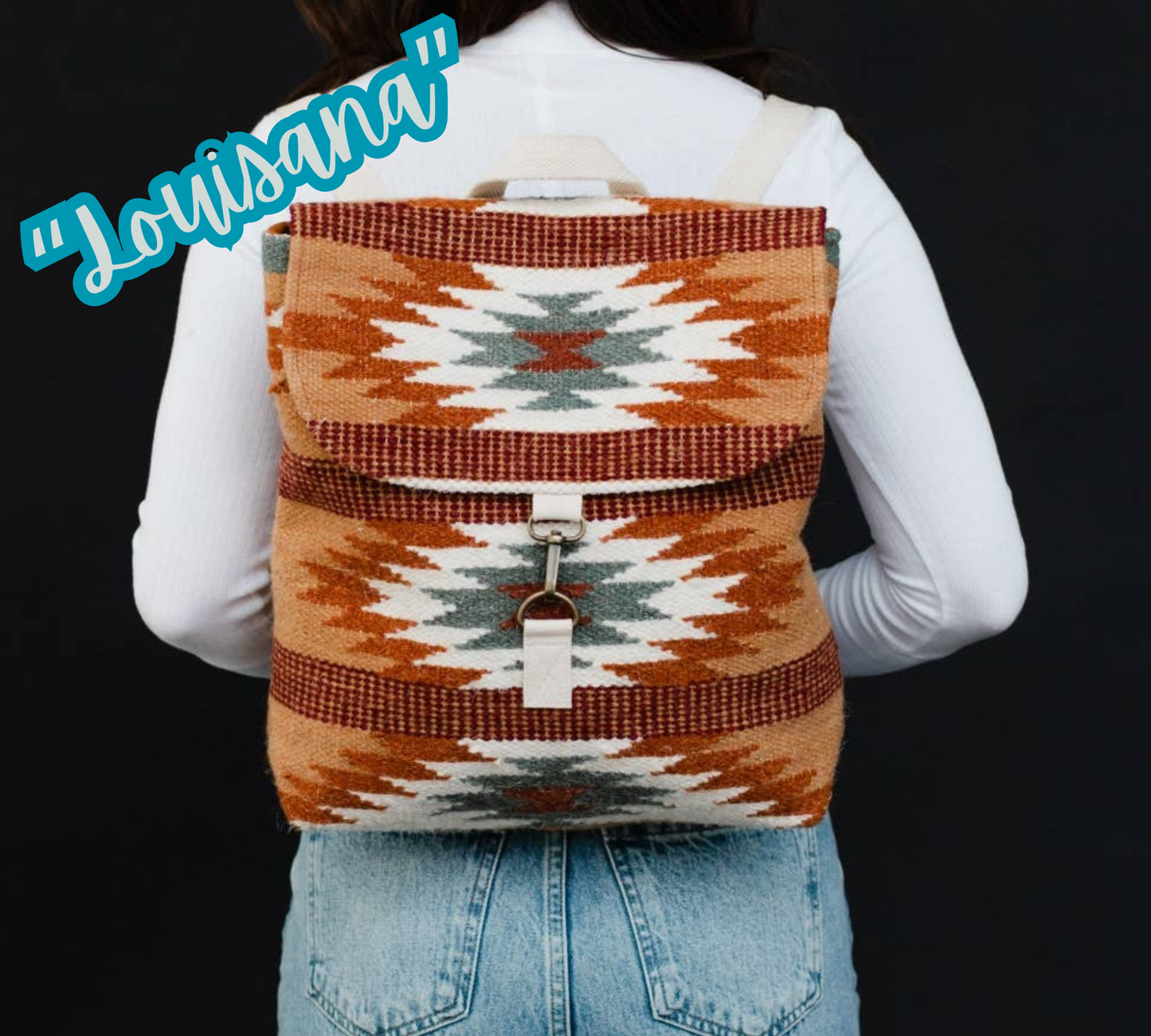 “Louisiana” - Brown, Rust & Teal Aztec Backpack