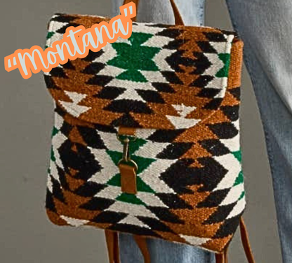 “Montana” - Brown, Black, Green & White Western Backpack