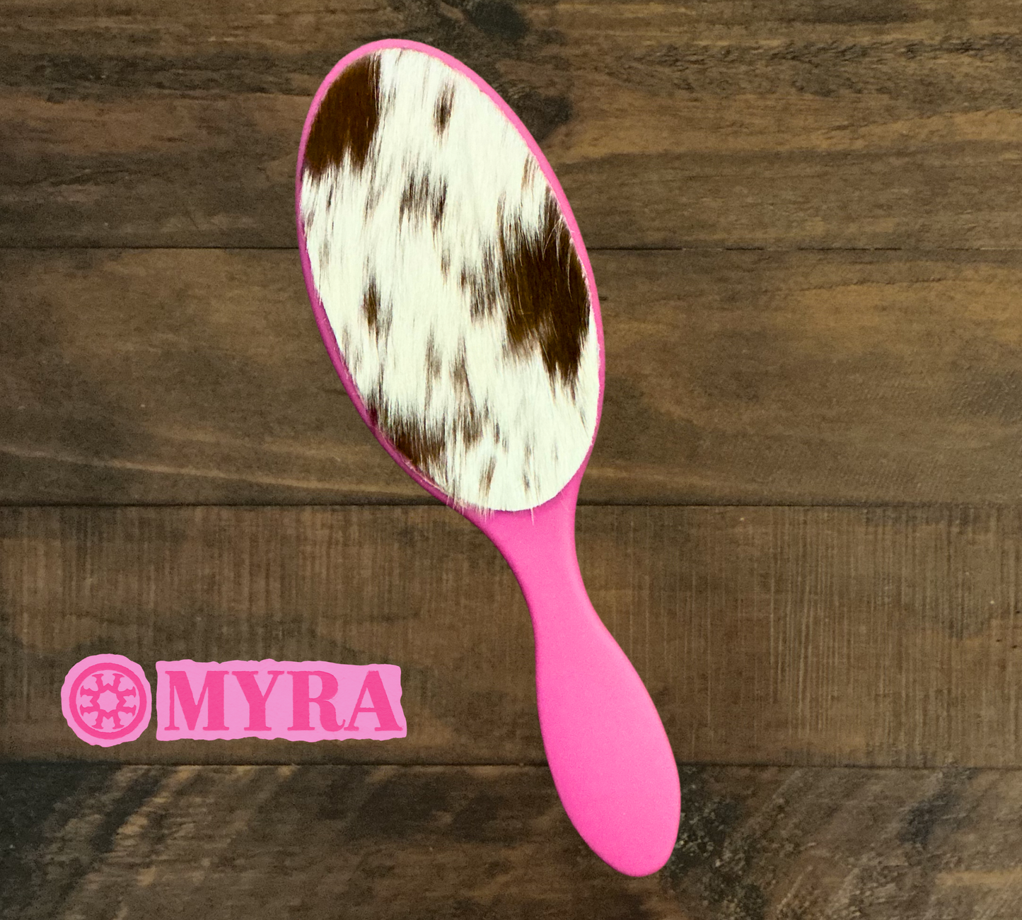Pink Hairbrush with Brown Cowhide
