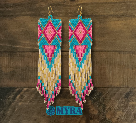 Rodeo Blue Beaded Fringe Earrings