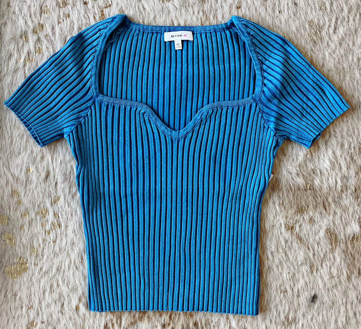 Blue Ribbed Top