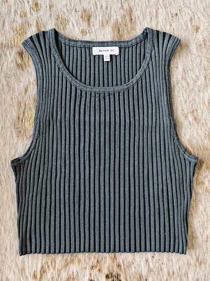 Charcoal Ribbed Mineral Wash Crop