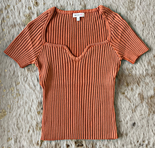 Orange Ribbed Top