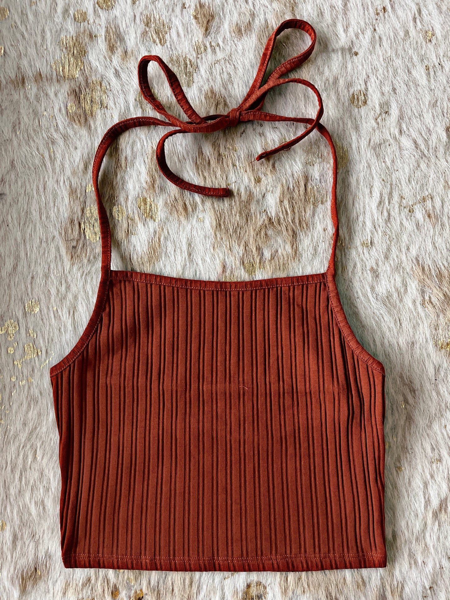 Rust Ribbed Halter Crop