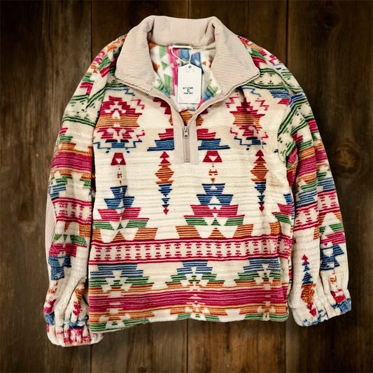 Southwest Print Pullover - Pink/Blue/Green