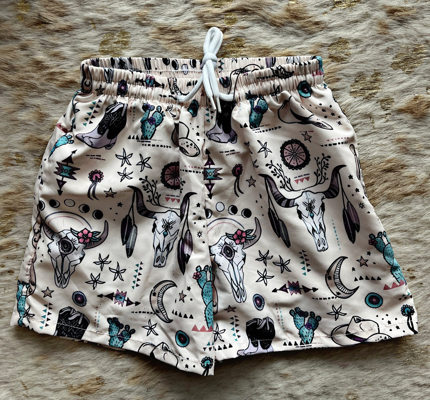 Boys White Western Swimming Trunks