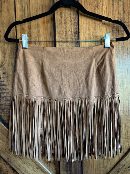 Brown Fringe Suede Skirt