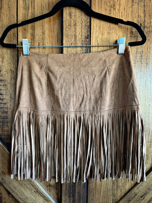 Brown Fringe Suede Skirt