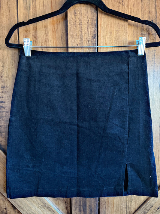 Black Corduroy Front Slit Skirt